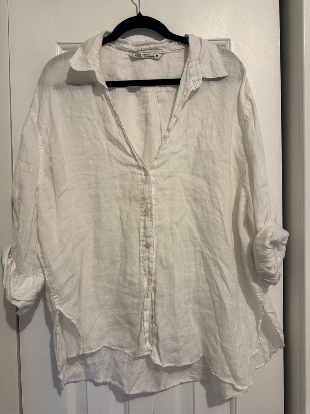 Zara White Linen Button-Down Shirt